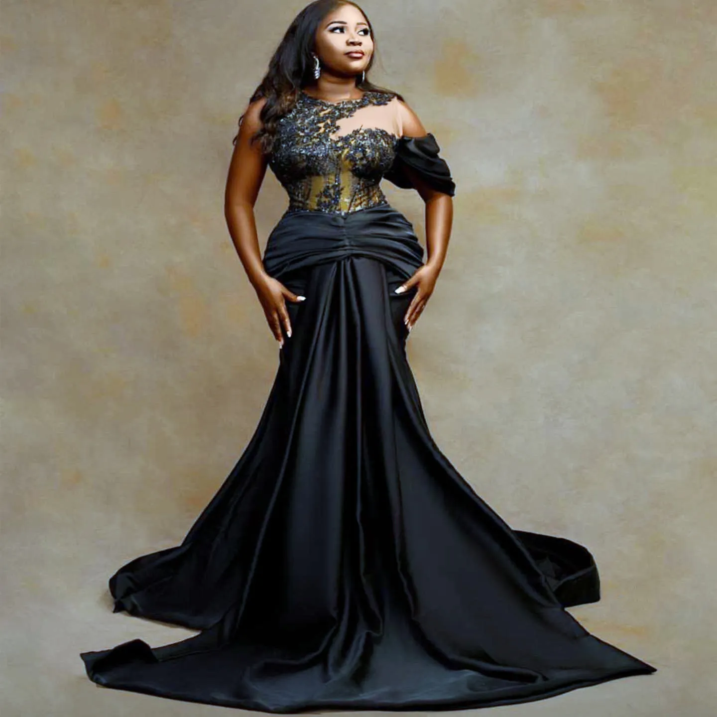 Black Mermaid Prom Dress Lace Sexy Evening Formal Party Second Reception 50th Birthday Engagement Gowns Dresses Robe De Soiree