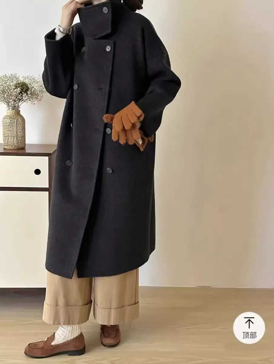 Fashion DoubleSided Cashmere Coat For Women In Autumn And Winter 2025 New Hepburn Style Woolen Long CoatT251101