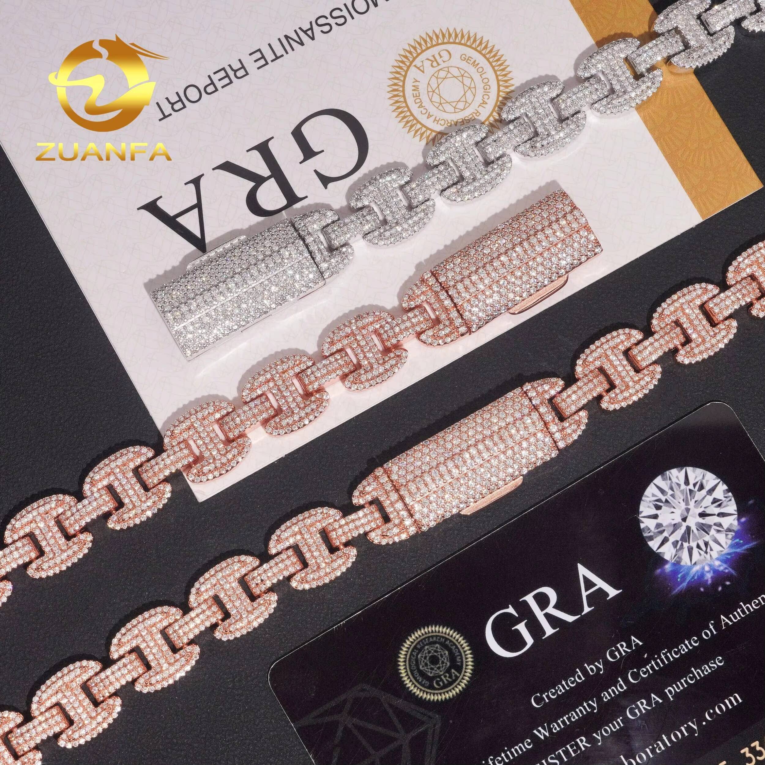New Design 12mm Moissanite Chain H Shape Cuban Links Pass Diamond Tester 925 Silver Cuban Link Chain Necklace Rhoudium Plated