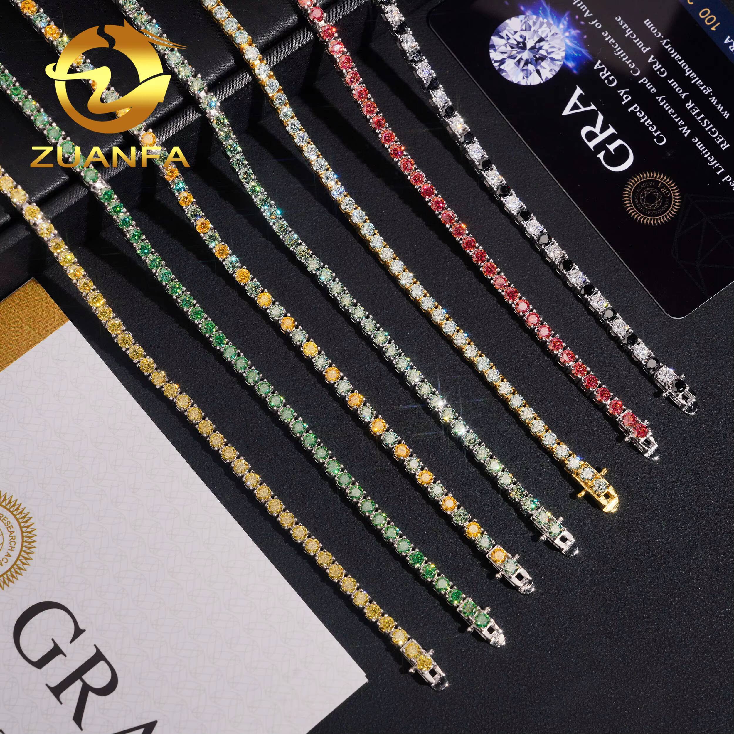 Pass Diamond Tetser 3mm Round Cut Color Moissanite Bracelet Women Men 925 Silver Diamond Tennis Bracelet Hip Hop Jewelry