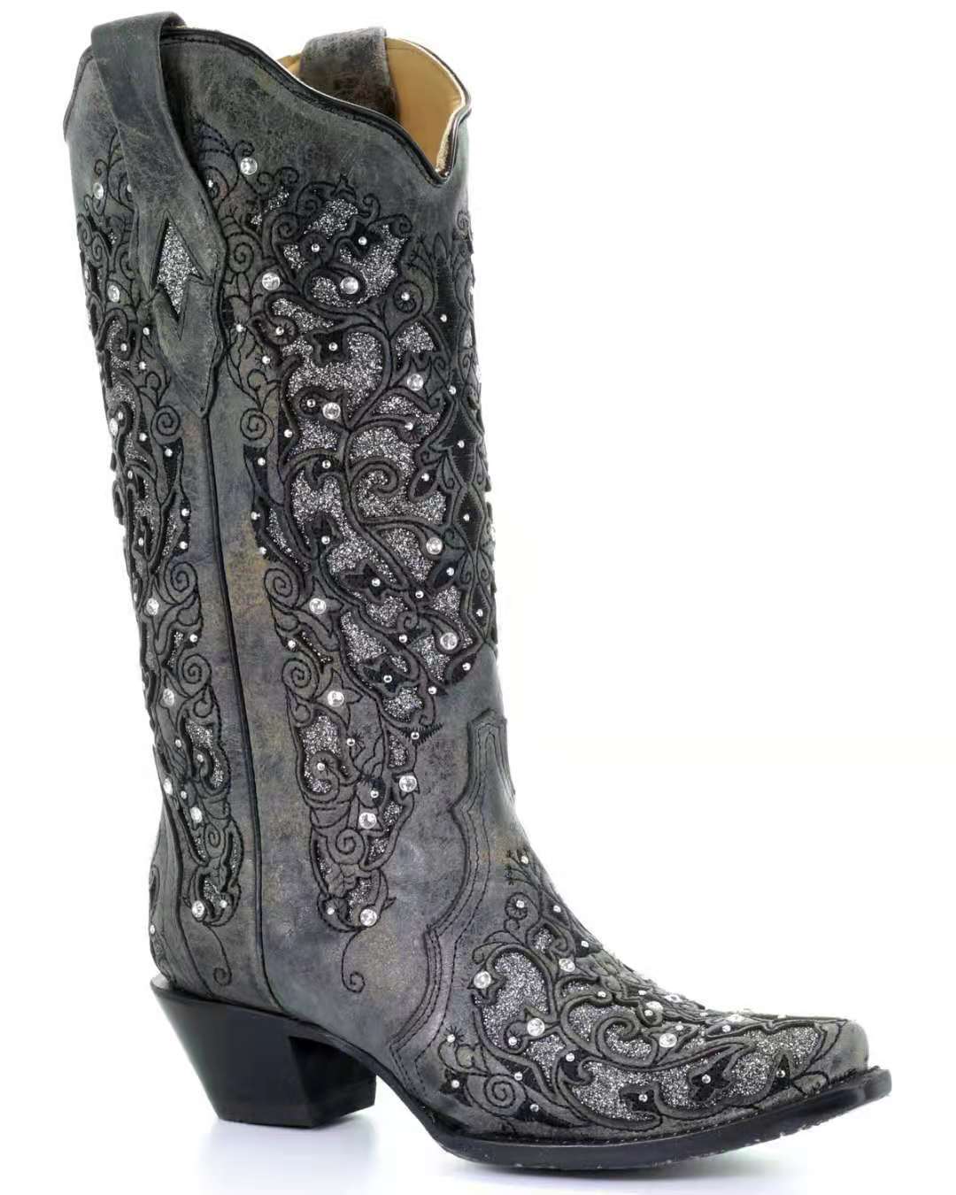 Vintage Chic Women's Thick Heeled Boots - Ethnic Inspired Embroidered High Tubes with Pointy Toes for Plus Sizes