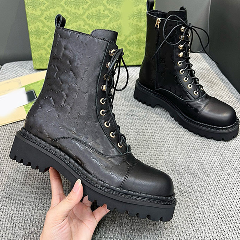 Winter New Designer Womens Calfskin Martens Boots Fashionable Black Mesh Pattern Ankle Boots Thick sole 5cm Classic Fashion Style Boots
