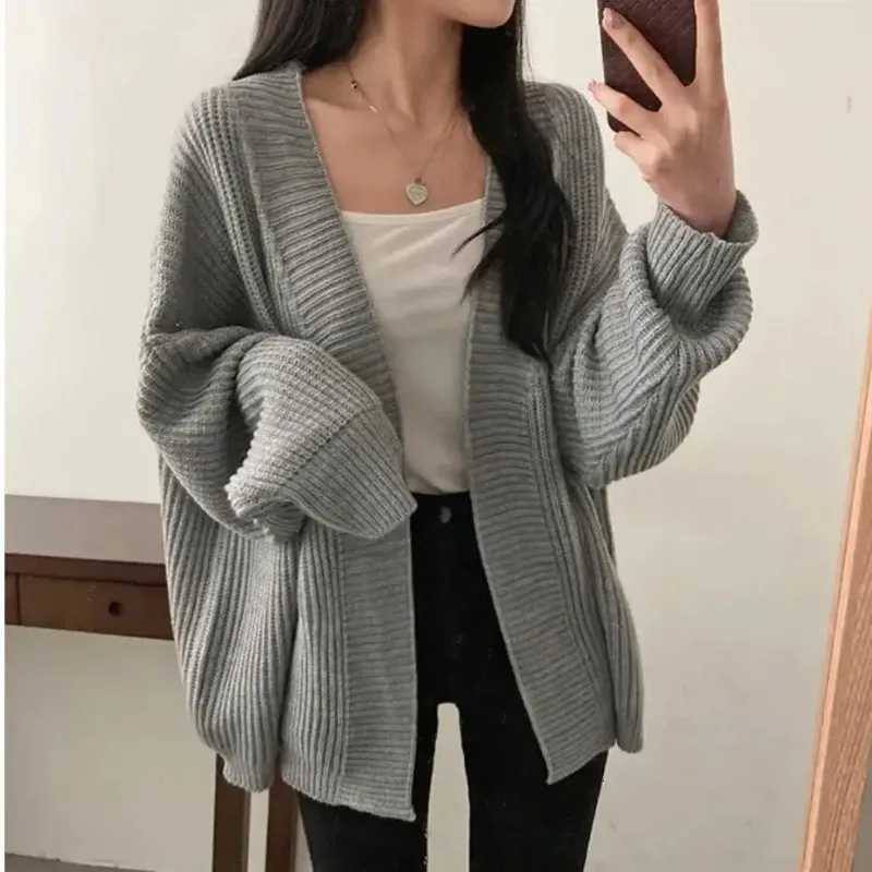 Fashion Korean Autumn Winter Solid Color Knitted Cardigan Casual Loose Oversize Sweater Jacket Office Lady Knitted CardiganT251101