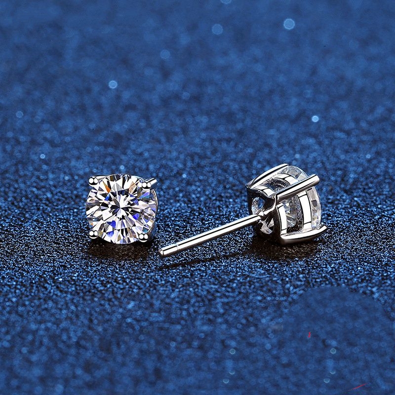 Stud Earrings Real Moissanite 14K White Gold Plated Sterling Sier 4 Prong Dia Earring For Women Men Ear 1ct 2ct 4ct