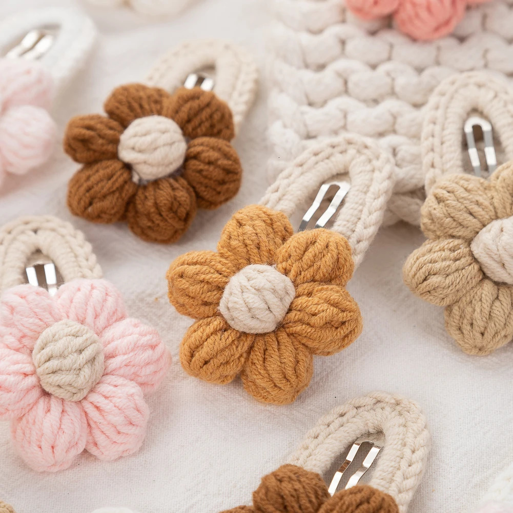 8 pieces/batch of Korean handmade sunflower hair clips suitable for babies and girls crochet hair clips high-quality and safe knitted childrens hair b