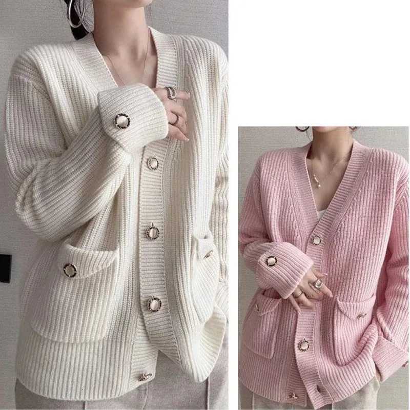 Casual Button Pocket Knitted Cardigan Autumn Winter Korean Fashion Women Tops Loose Knit Coat Sweater Outerwear Clothing 28347T251101