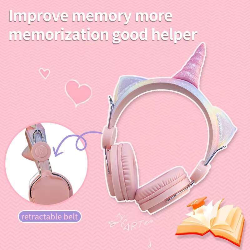 Head-mounted Soft Cotton Cute Children Headphones Pink Wired Unicorn Kids Stereo Gaming Headset Gifts for Girls