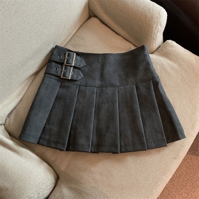 MEXZT S-3XL Y2K Pu Leather Mini Skirts Women Streetwear High Waist Pleated Skirt Vintage Korean Black Slim Casual A Line Skirts 250324
