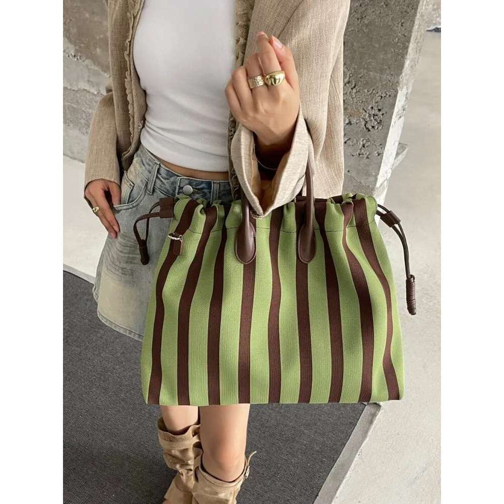 Women's Bags Summer Women Mixed Colors Striped Canvas Large Capacity Totes Handbag Wide Strap Crossbody Bag Casual Shopping Shoulder Bags