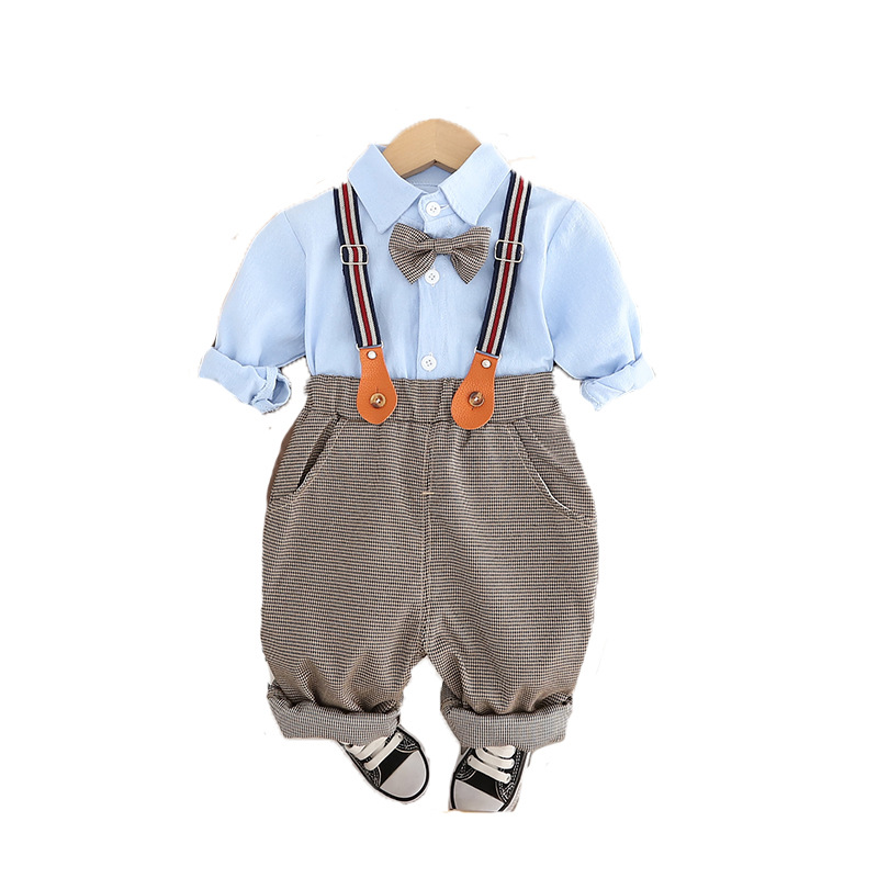 kids clothes 2025 New Toddler Boys Suspenders Outfit Solid Color Long Sleeve Shirt & Overalls 2-Piece Set Cute Fall Clothes