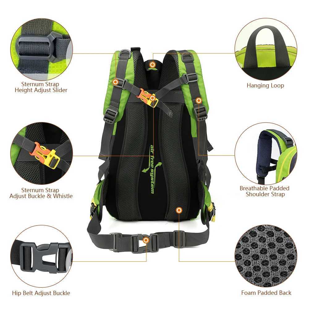 40L Water Resistant Travel Backpack Camping Hiking Laptop Daypack Trekking Climbing Back Bags For Men Women Hiking SuppliesC250407