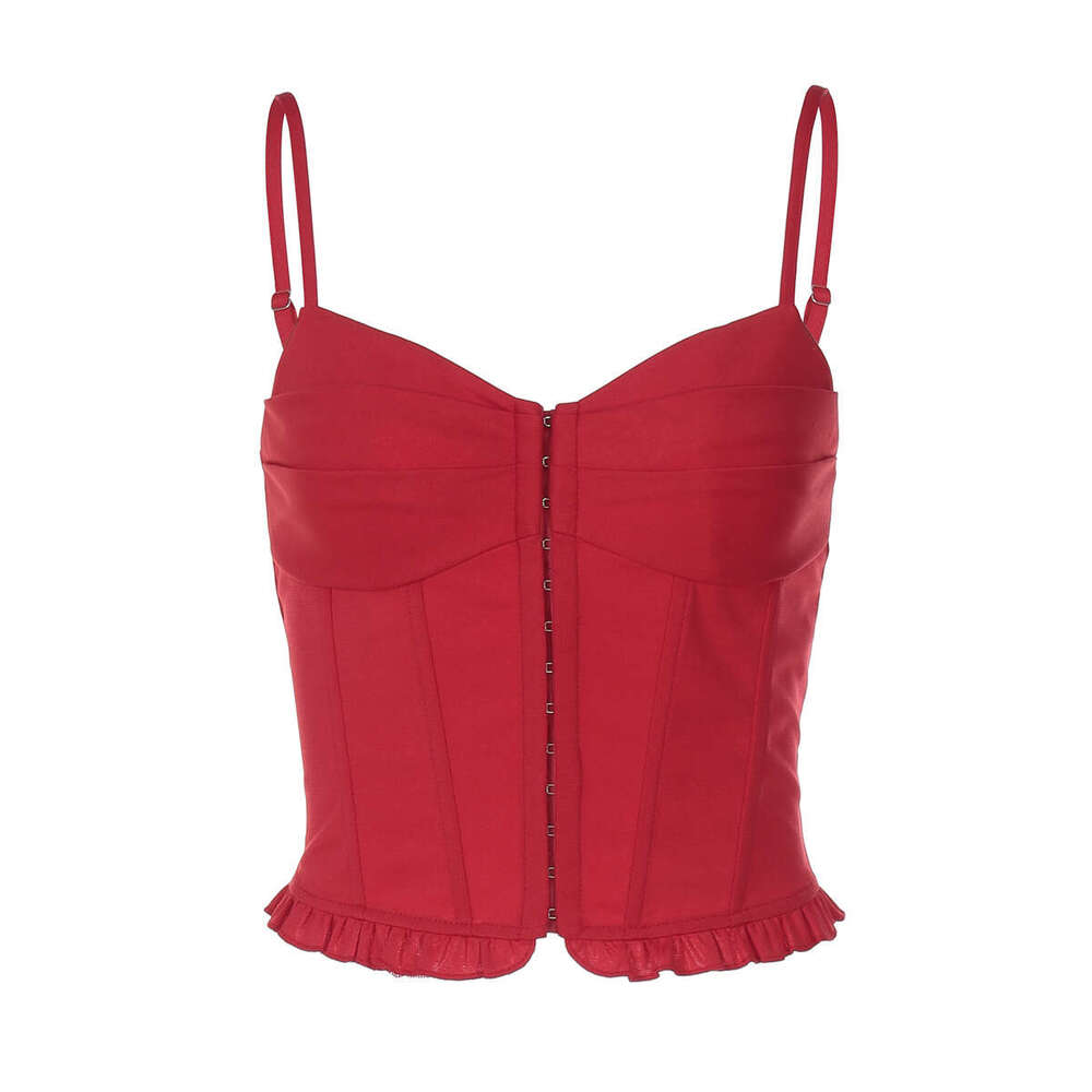 European And American INS Hot-Selling New Street Style Solid Color Sexy Slim Fit Patchwork Button Detail Ruched Edge Camisole For Women 4b00