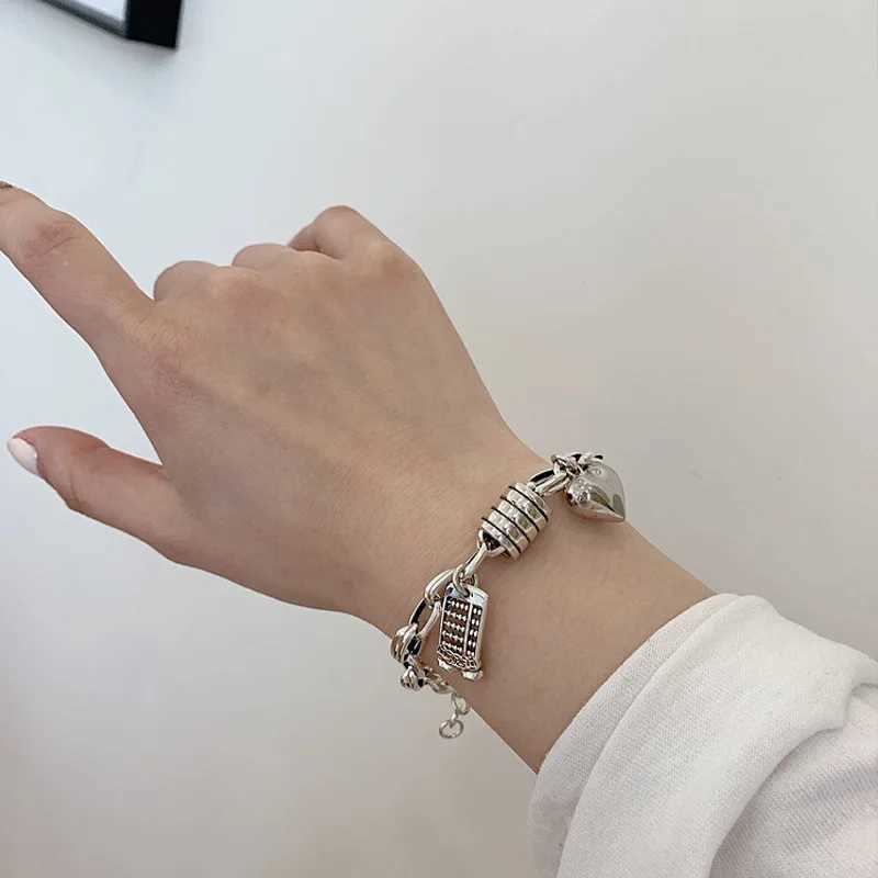 925 sterling silver Thai silver bracelet womens retro geometric heart love luck punk jewelry 2023 new direct shipping Y250329