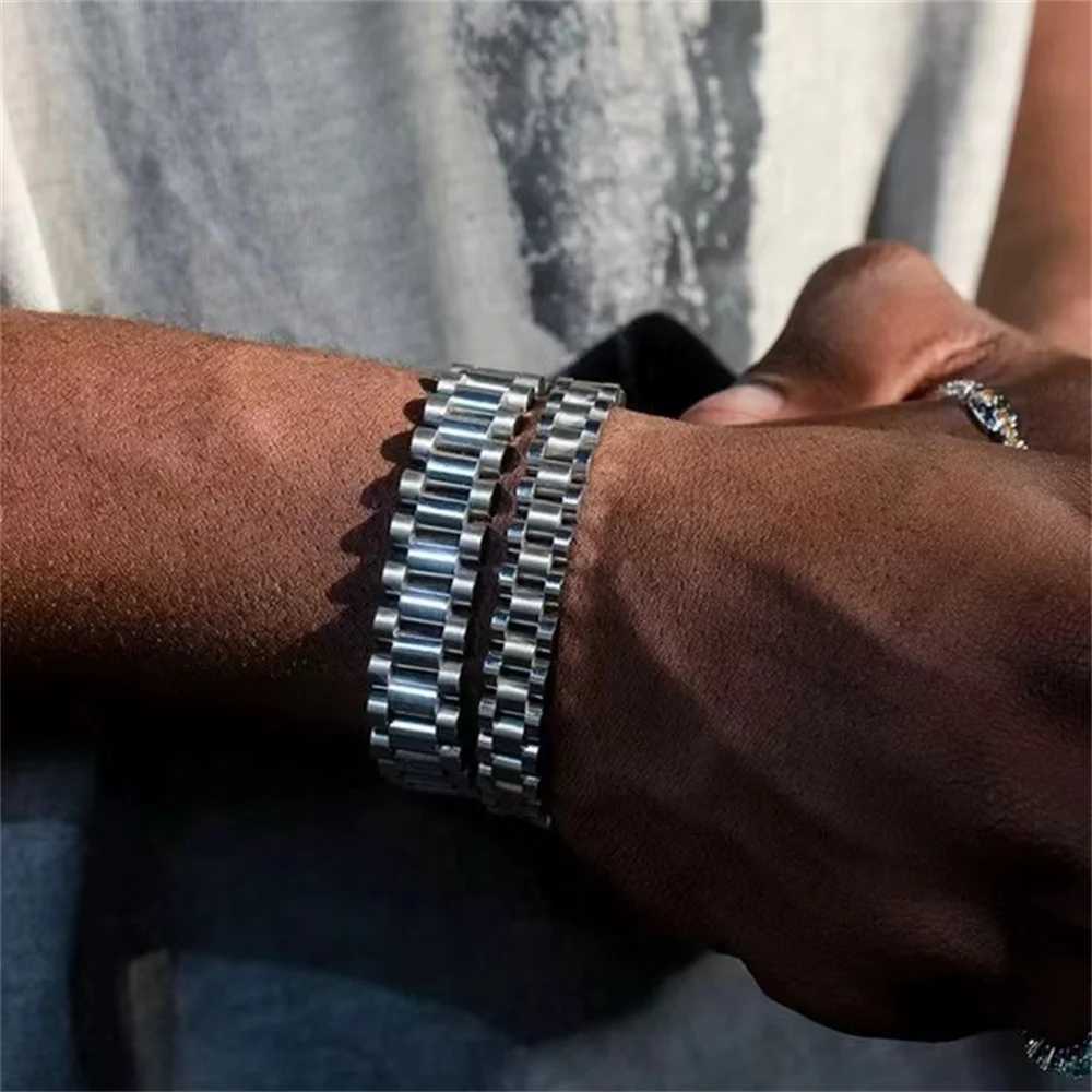 Stainless steel strap bracelet 10mm silver titanium steel mens bracelet hip-hop fashion jewelry accessories Y250329