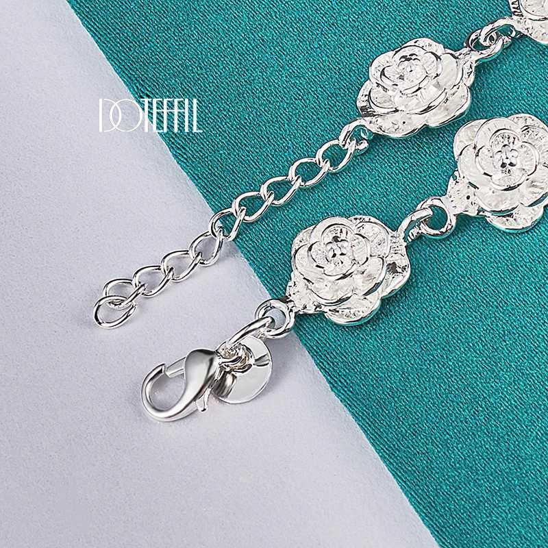 DOTEFFIL 925 sterling silver full rose chain bracelet suitable for womens weddings engagement parties fashionable and charming jewelry Y250329