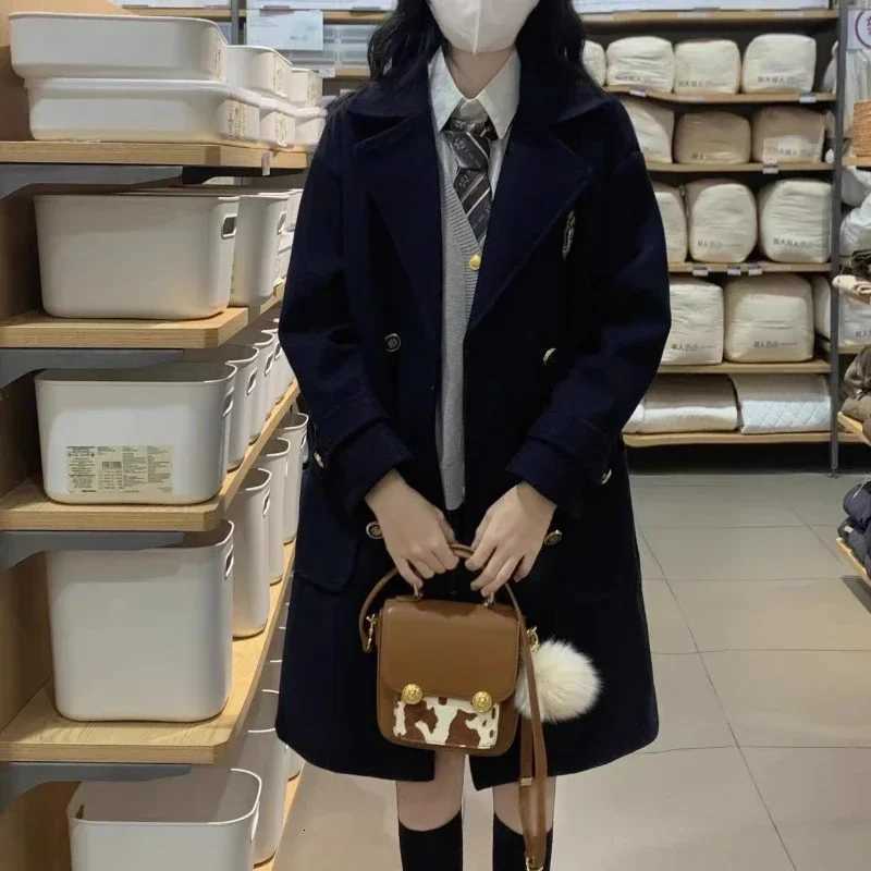 Japanese Women Coats Midlength Preppy Style Cotton Thickened Woolen JK Coat Autumn and Winter Office Lady Casual Outwear FemaleT251101