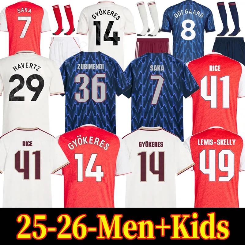 25 26 Aarsenales SAKA GYOKERES Soccer Jerseys EZE ZUBIMENDI MADUEKE ODEGAARD RICE HAVERTZ Gabriel MARTINELLI Calafiori SALIBA TROSSARD Shirt Kids Child Full Kit