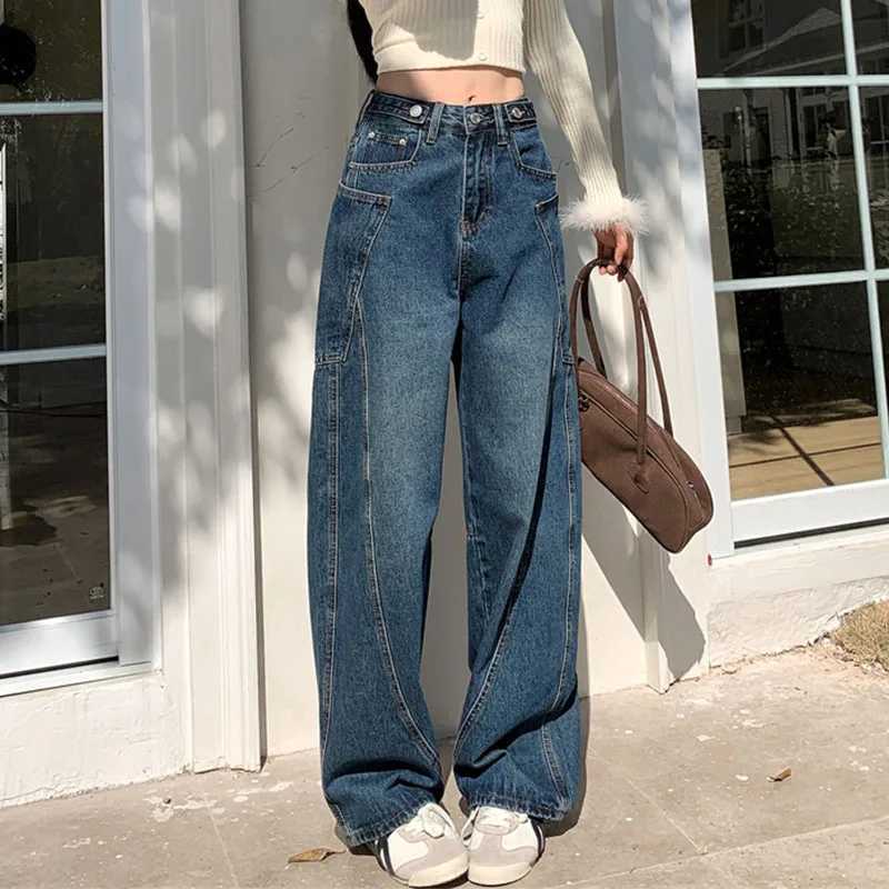 Autumn 2025 High Waist Slim Tapered Wide Leg Jeans Y2K Vintage Blue Denim Pants Dongdaemun Curved Hem for Women J251031