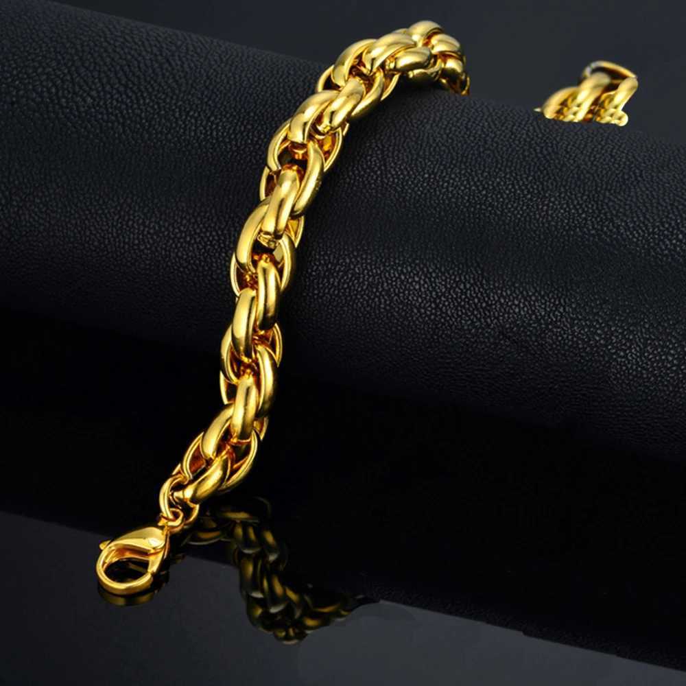 10mm Miami Rope Chain Bracelet Hip Hop Punk Gold Plated Jewelry Stainless Steel Mens Bracelet Y250329