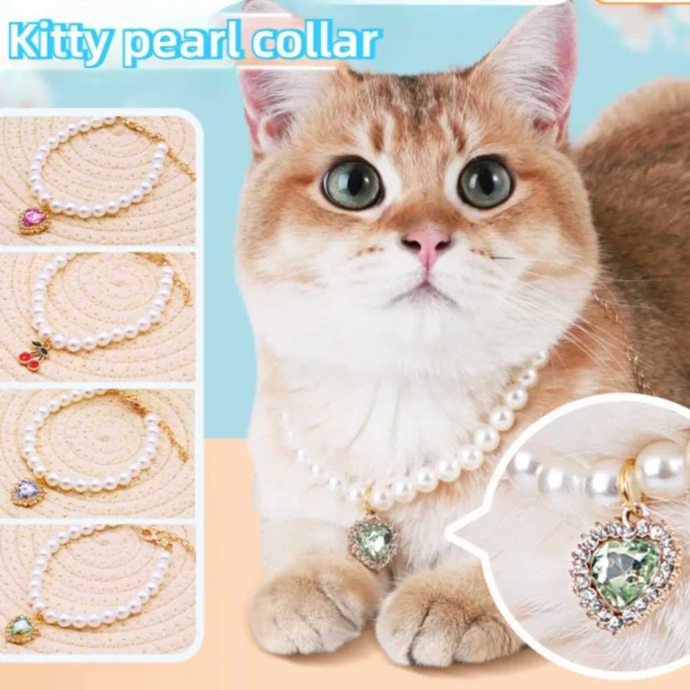 Luxury pearl pet collar pet cat and dog collar love pendant pet supplies love crystal necklace kitten necklace X250401