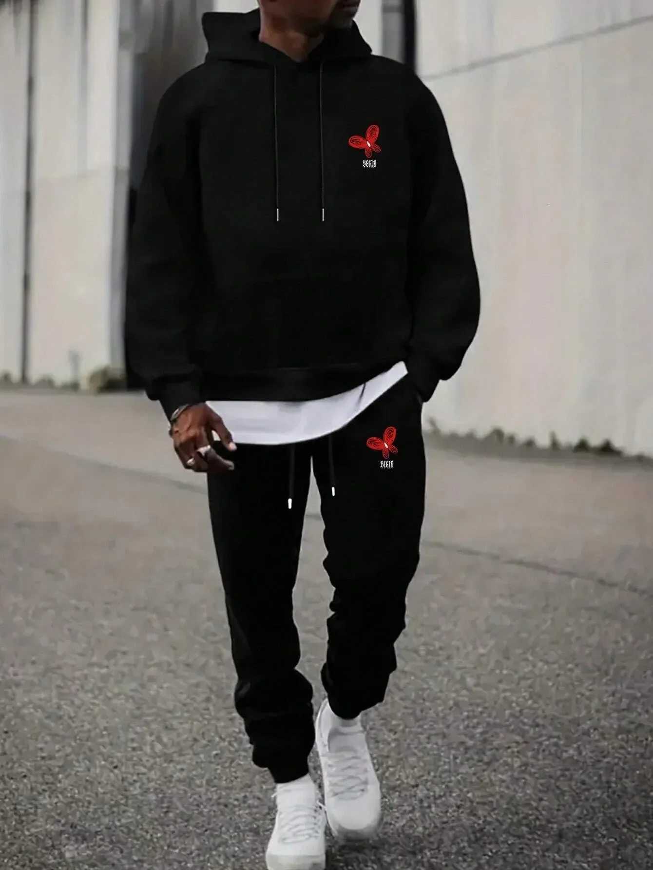 Tracksuit Sets Mens Casual Fleece Warm Hoodies Pants 2PCS Mens Long Sleeve Sport Suit Male Pullover Hoodies Sports ClothingT251101