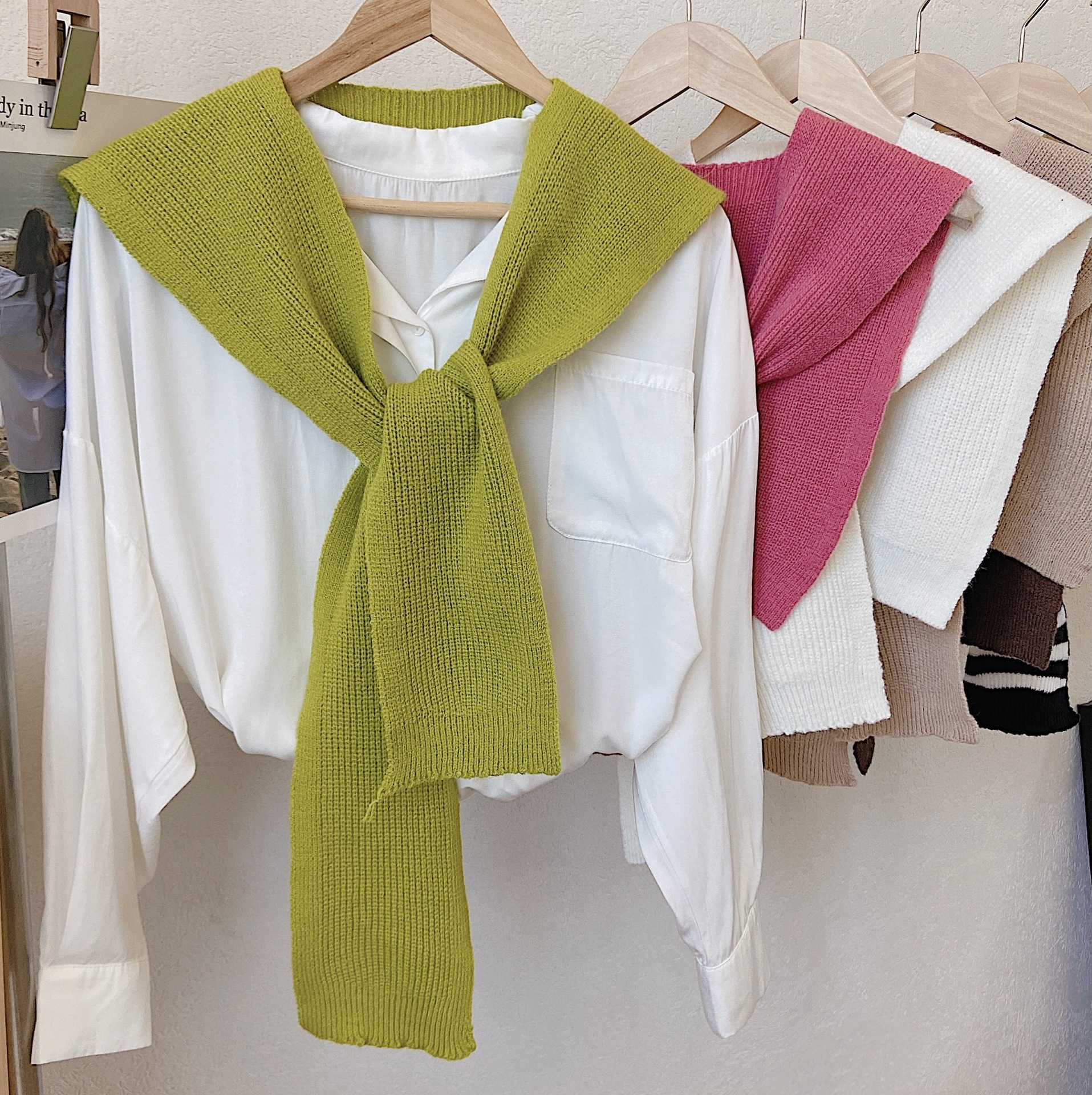 K281 New knitted shawl spring and autumn female net red cross cape small shawl outer wear high-end wool scarf 2025 false collar