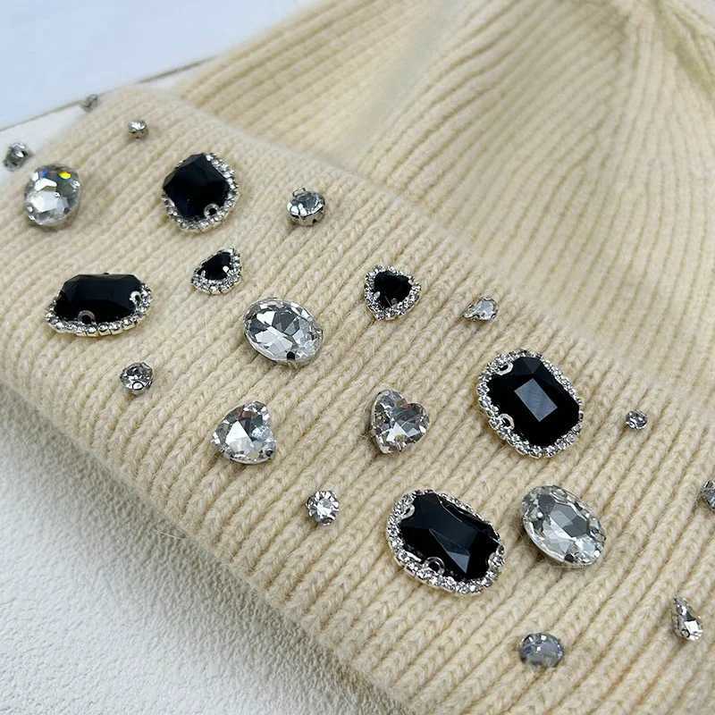 Winter lady warm thick beanie cap 7colors fashion rhineston solid casual Knitted hat women Angora wool cap windproof VersatileXJ251101