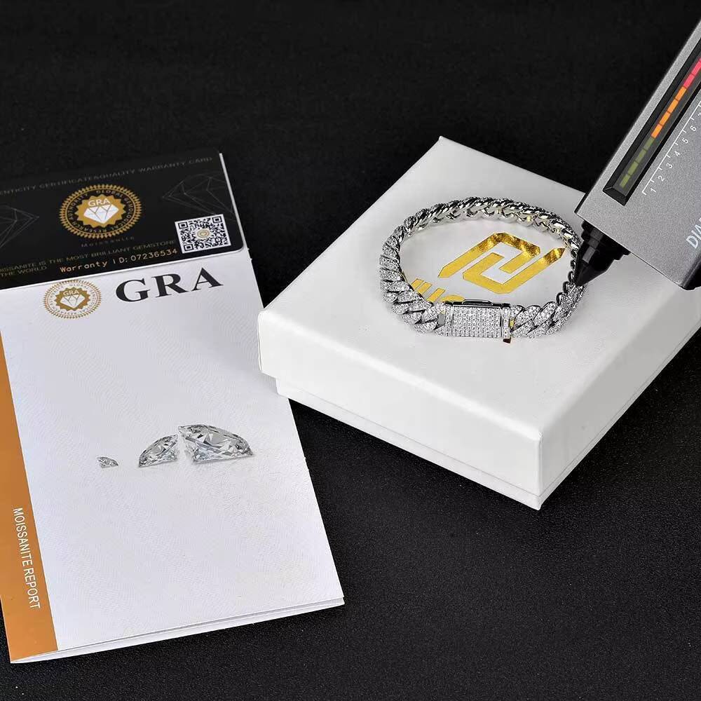 Wholesale 925 Sterling Silver Hip Hop Chunky Cuban Chain Link Jewelry Iced Out Moissanite Bracelet for Man Fine Jewelry