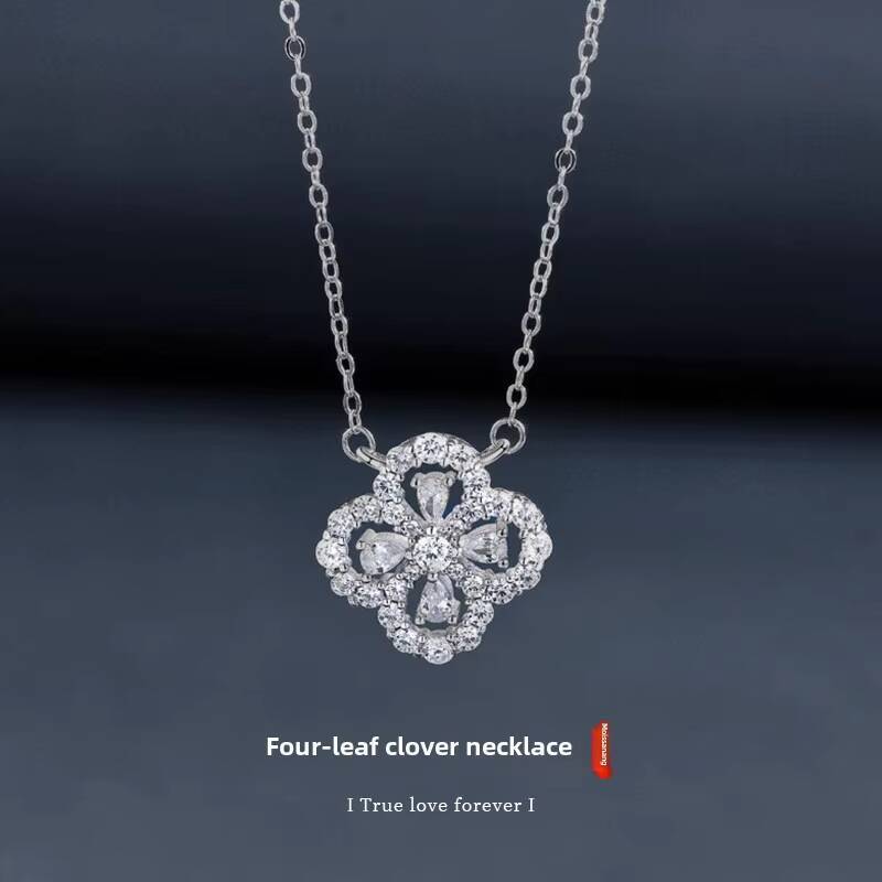 Moissanite S925 Sterling Silver HighEnd Versatile FourLeaf Clover Pendant Necklace Forest Style NonFading Jewelry Wholesale