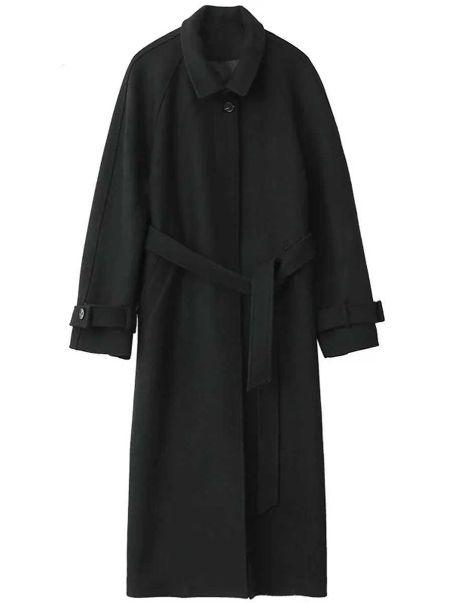 CHIC VEN Women Long Trencn Coat Standing Belt Lace Up Woolen Coat Raglan Sleeves Long Overcoat Office Lady Autumn Winter 2023T251101