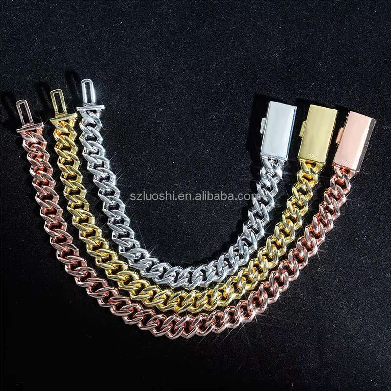 Miami Hip Hop 925 Sterling Silver 10mm Iced Out D VVS Moissanite Diamond Choker Cuban Link Chain Necklace Bracelet for Women