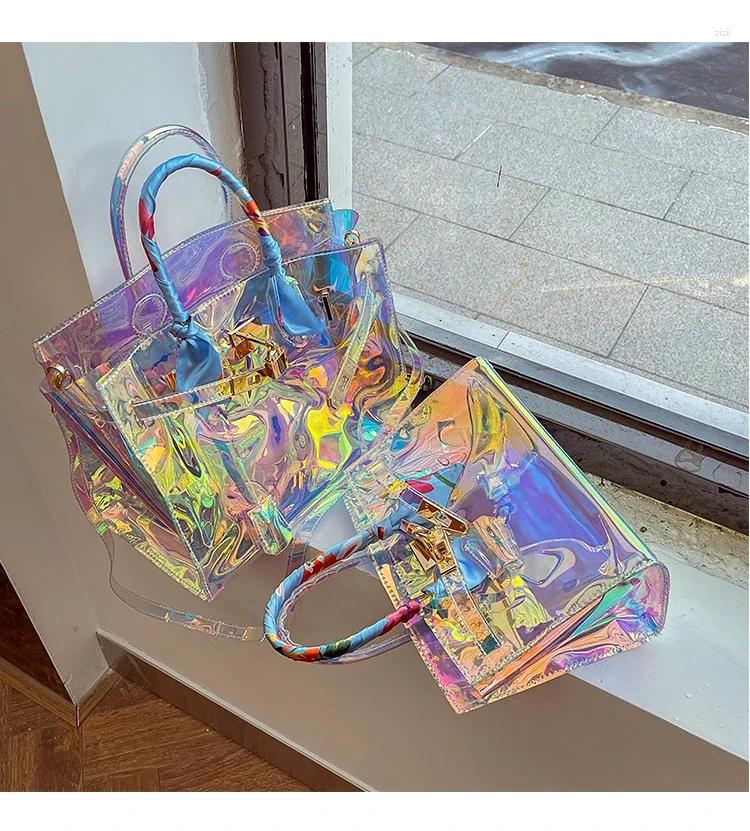 Duffel Bags Laser Sympony Hologram Locker Sweet Handbags Cool Chic Colorful Shoulder Valentine's Day Gift Golden Metal Part