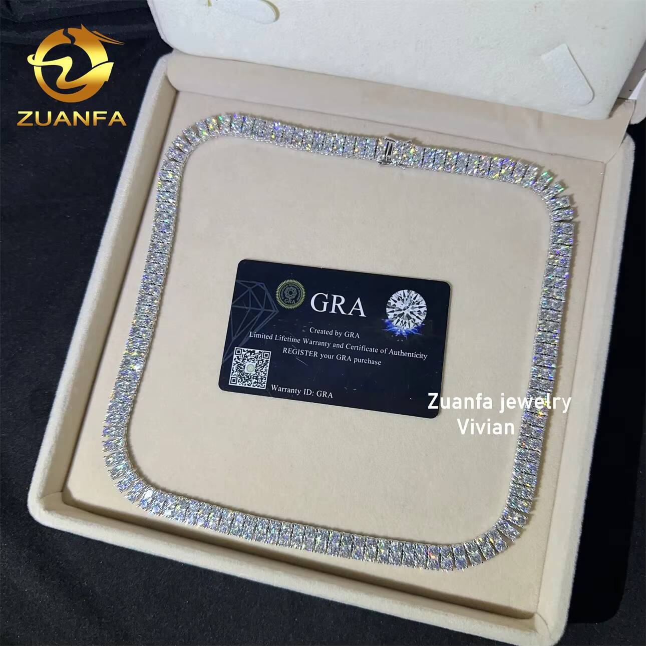 VVS Moissanite Diamond 925 Sterling Silver Pass Lab Grown Diamond Hip Hop Jewelry Moissanite Tennis Chain Tennis Chain Necklace