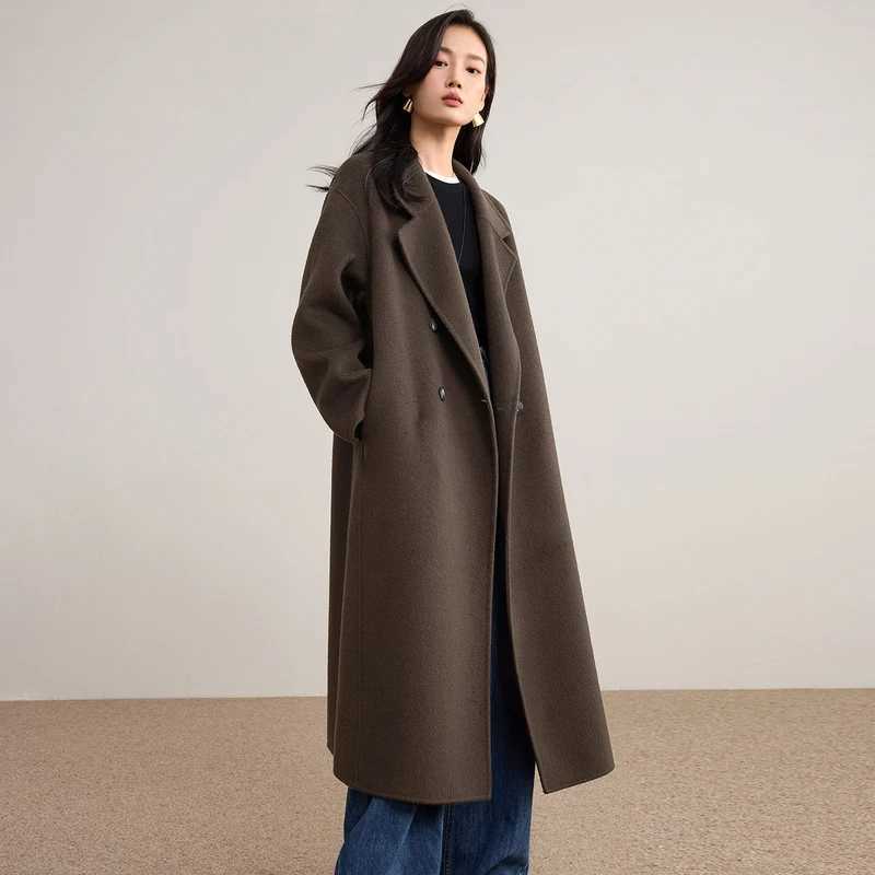 SENTUBILA Womens 100 Wool Long Coat Winter 2025 Classic Elegant Commuter Style DoubleFaced Overcoat Ladies Clothes W54OA8780T251101