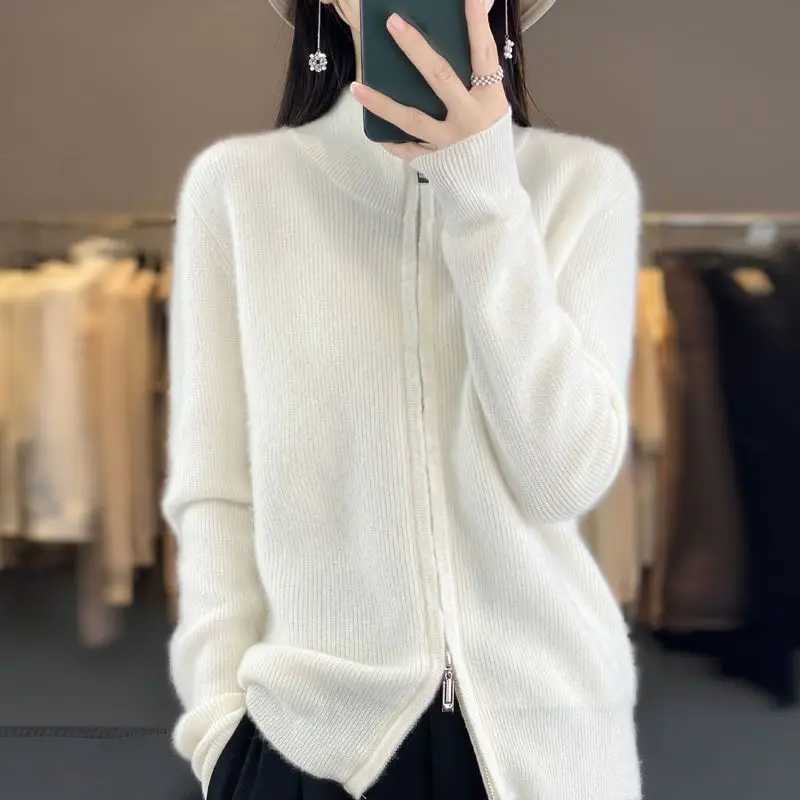 New Turtleneck Zipper Cardigan for Women Knitted Jacket Sweater Loose Lazy StyleT251101