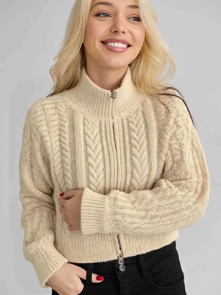 New Fahsion Zipper Long Sleeve Knitted Cardigan Women Sweaters Autumn Winter Slim Elegant Womens Sweaters Coat Winter ClothesT251101