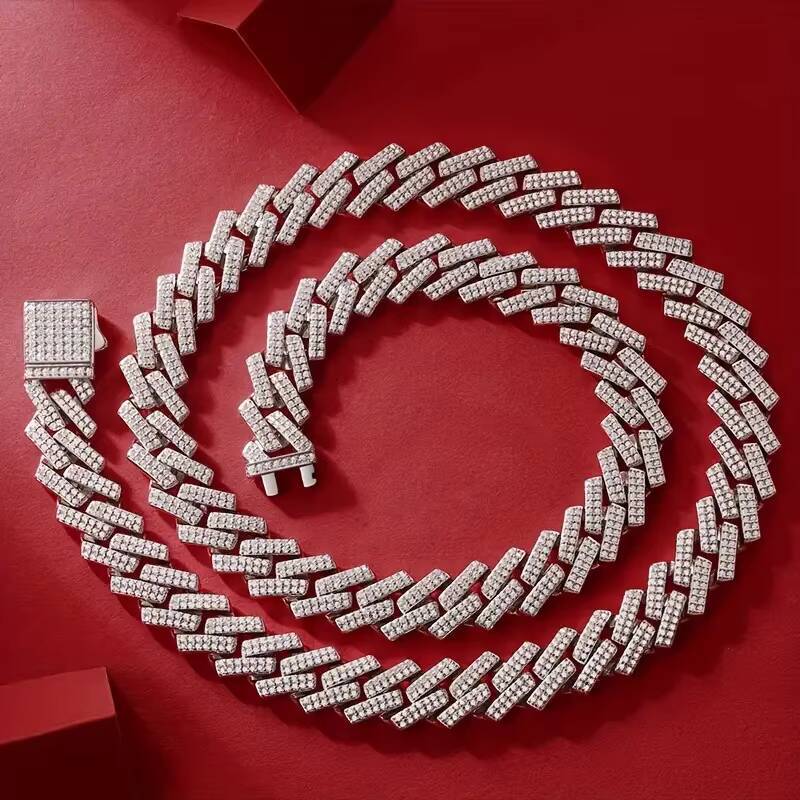 Moissanite Cuban Link Chain S925 Silver Plated 18K Gold Iced Out Hip Hop Style Certified Jewelry for Men Statement Cuban Chain