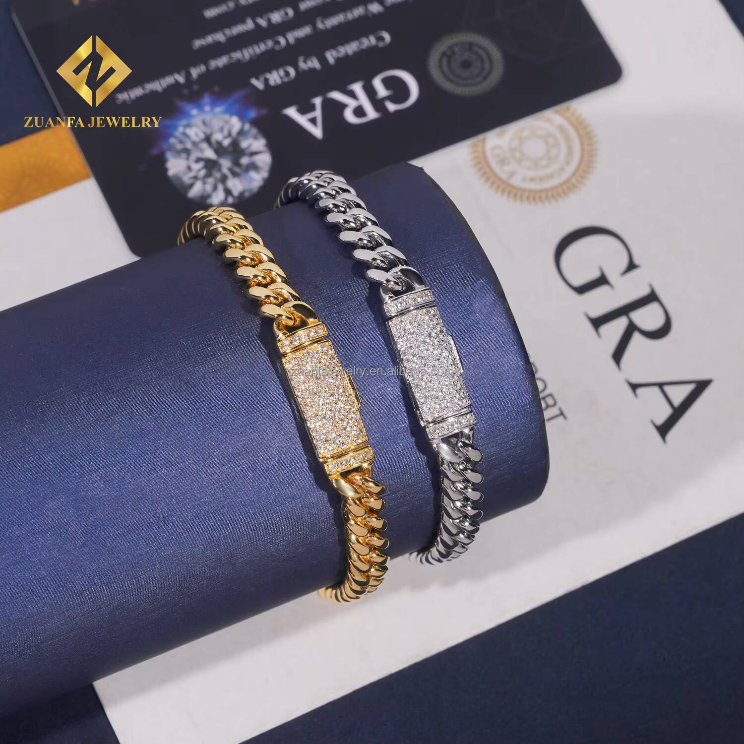 Stock 6mm 8mm Iced Out Man Hip Hop Jewelry 14k Gold Plated 316L Stainless Steel Moissanite Diamond Miami Plain Cuban Link Chain