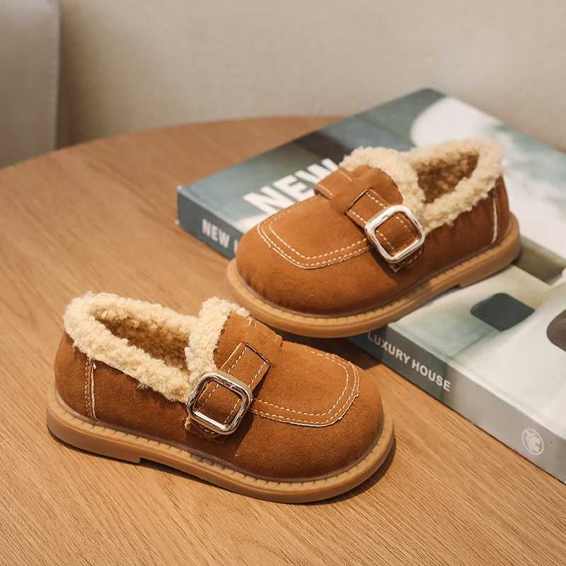 Winter New Children Leather Shoes Warm Outdoor Girls Causal Cotton Shoes Solid Color School Simple Kids Fashion Flat Plush ShoesT251101