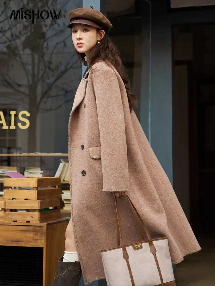MISHOW Winter Wool Blend Woolen Coat for Women 2025 Fashion Double Sided Notched Collar Contrast Overcoat with Pocket MXC58W0187T251101