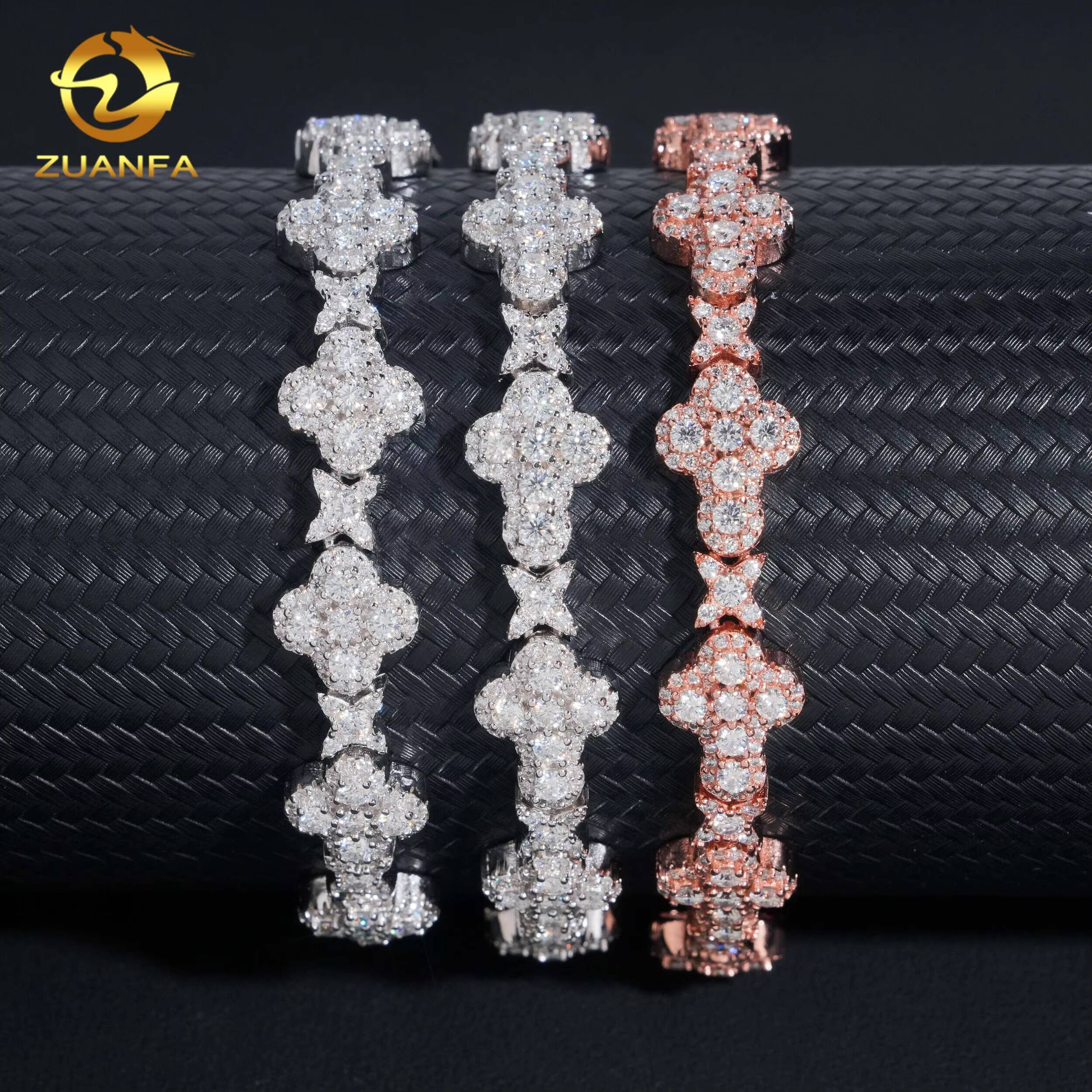 Iced Out Hip Hop Pass Diamond Test VVS Moissanite Cuban Link Bracelet 925 Sterling Silver Gold Plated Cross Linked Men Bracelet