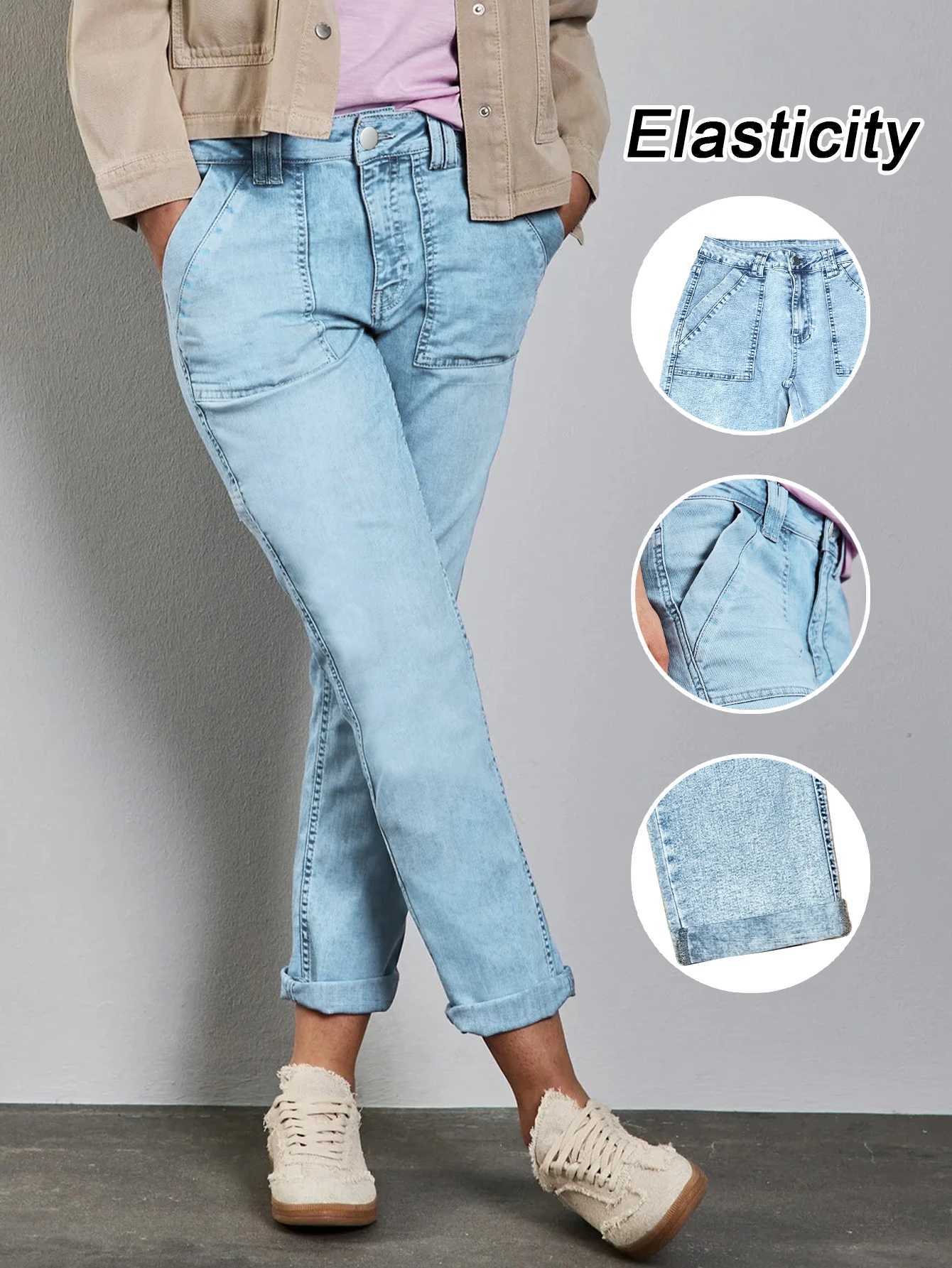 2025 autumn new womens washed light blue series comfortable ninepoint jeans cuff personality jeans casual allmatch kuan J251031