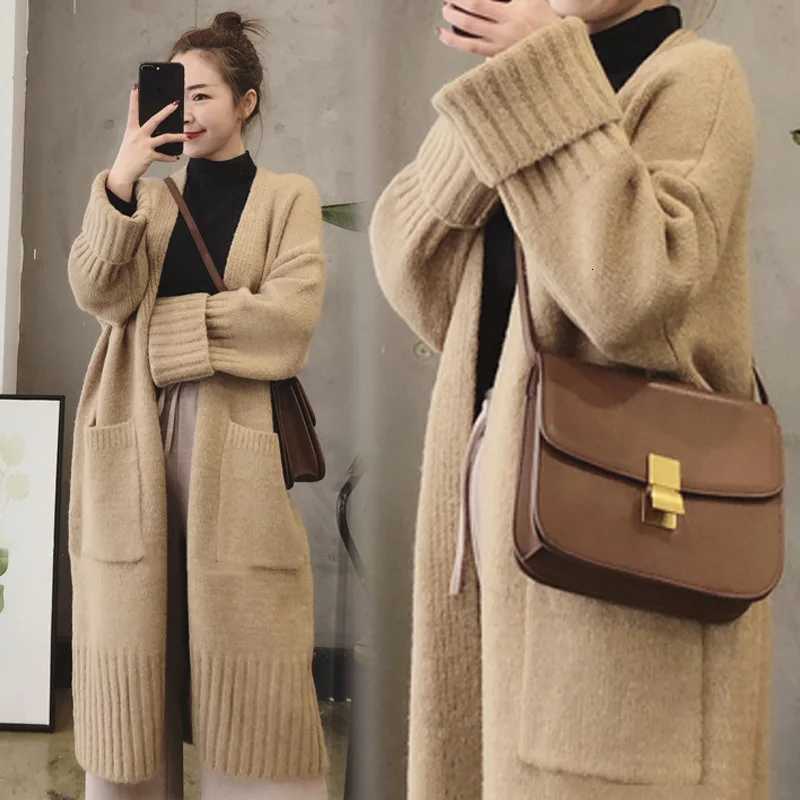 Autumn Winter Knitted Cardigan Women Sweater Jacket 2023 Elegant Vintage Loose Long Outerwear Maxi Y2k Sweater Coat Soft JacketT251101