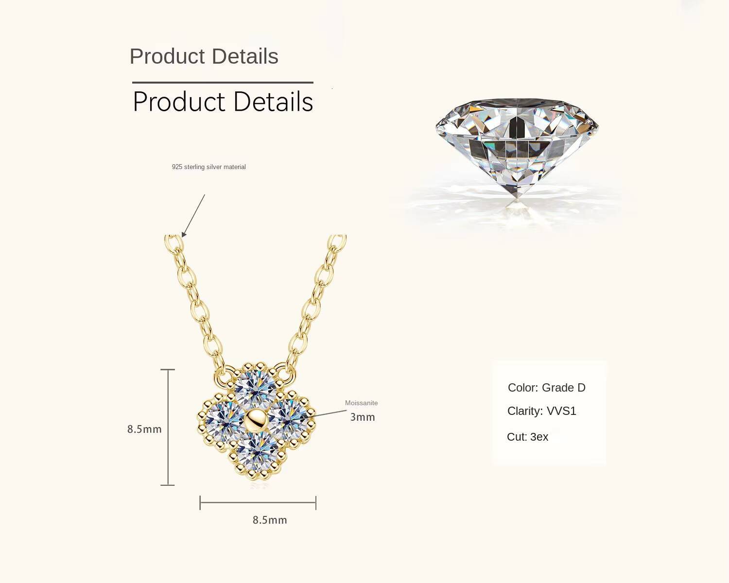 High End S925 Sterling Silver 04 Ct Moissanite Pendant Fourleaf Clover Necklace Simple Fashionable Necklaces Jewelry
