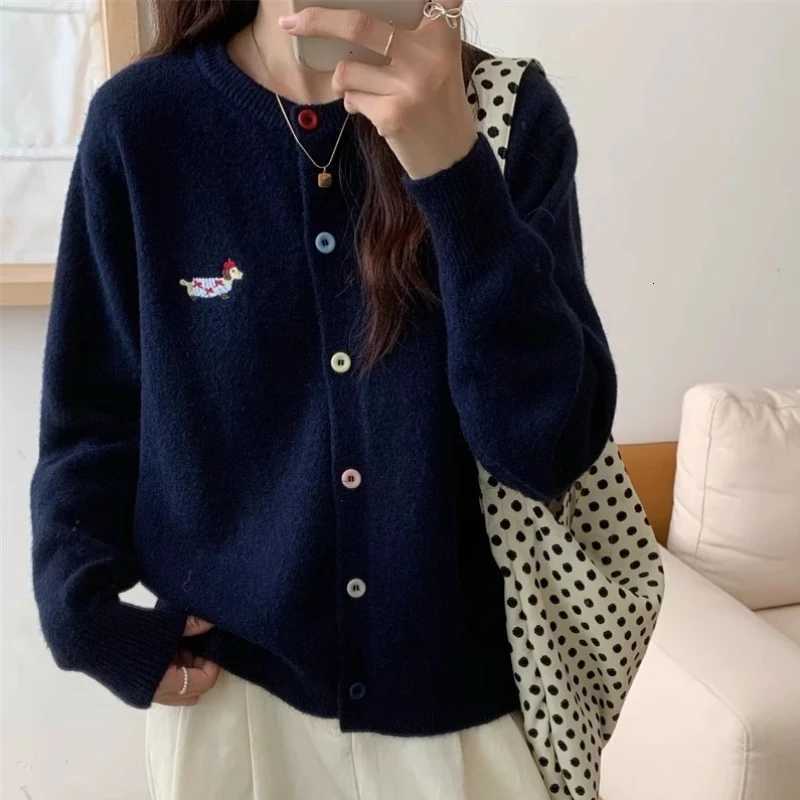 Autumn Winter 2025 Soft Elegant Oneck Loose Casual Sweaters Women Knitted Chic Embroidery Cardigan Basic Colorful Buttons TopsT251101