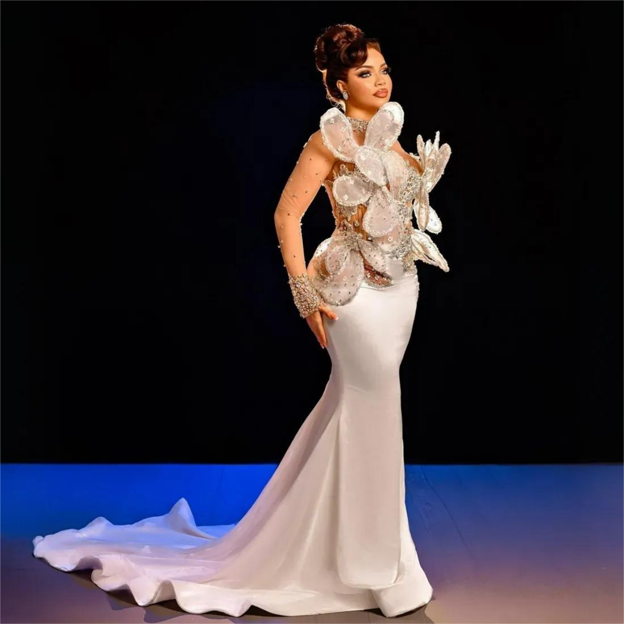 Prom Dresses for Black Women Mermaid Long Sleeves High Neck Illusion Rhinestones Promdress Evening DressesBirthday Party Dress Guest