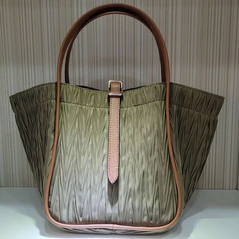 Women's Bags Office Ladies Nylon Bucket High Capacity Handbag Casual Fashion Tots Pleated Design Single Shoulder Bags Women Shopping Bag