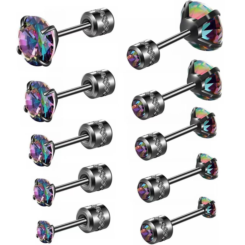 316L Stainless Steel Zircon Diamond Stud Earrings Men Women Not Fade Ear Jewelry Hypoallergenic Tiny CZ Zirconia Screw Back Earring Cartilage Tragus P