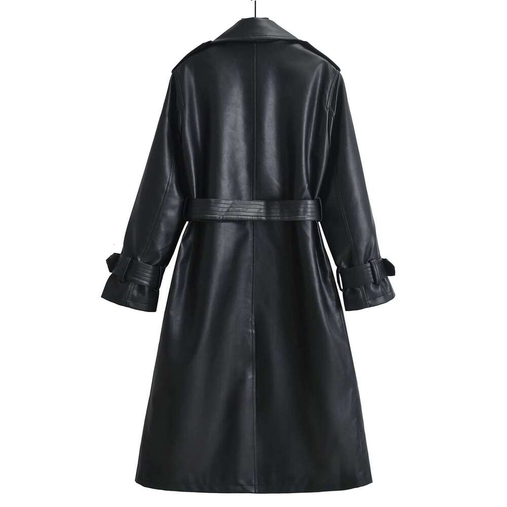 hoodie Baseball Jacket Fitaylor Women Long Faux Leather Jackets Trench Coat Blazer Lapel Open Front With Belt jacket