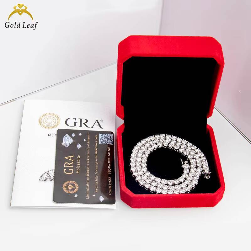 Goldleaf 925 Sterling Silver Mens Hip Hop Tennis Moissanite Necklace 35mm D Color VVS Diamond Link Chain 35mm D Color VVS